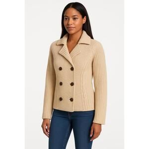 ii Sisters Beige Double Breasted Notched Lapel Ribbed Knit Peacoat Jacket Medium